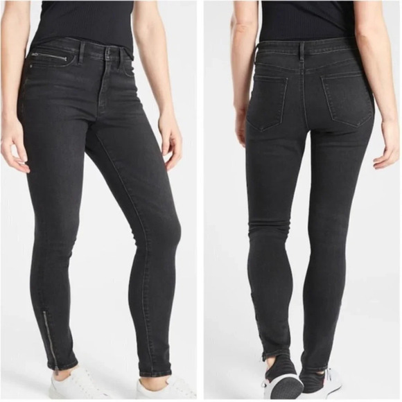 Athleta Sculptek Ankle Zip Ultra Skinny Jeans in Carbon - Size 0 - Picture 1 of 9